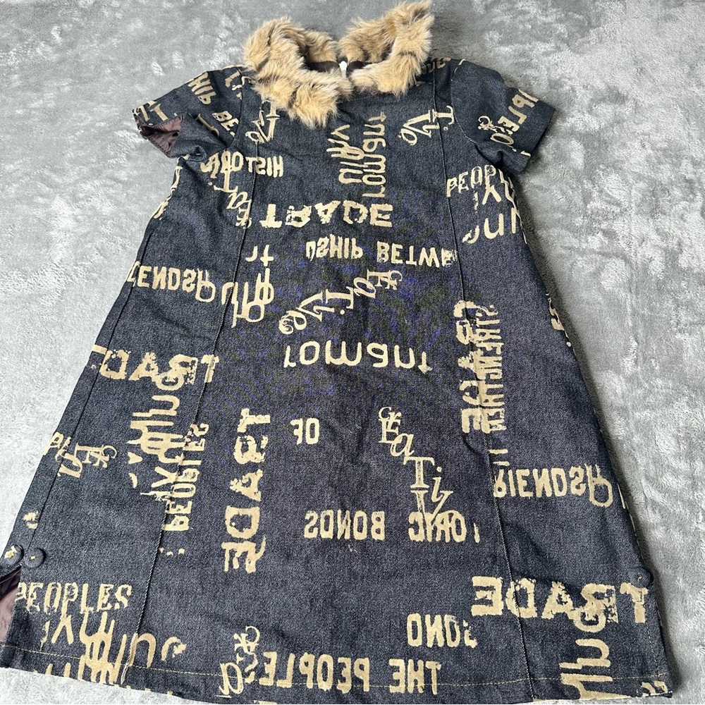 Vintage Y2K Trish Scully Little Girls Graphic Fur Collar Dress Size 6X